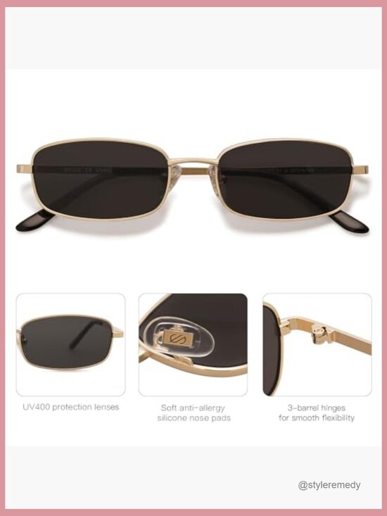 Retro Rectangle Sunglasses with Metal Frames UV400 Protection - Picture 3 of 7